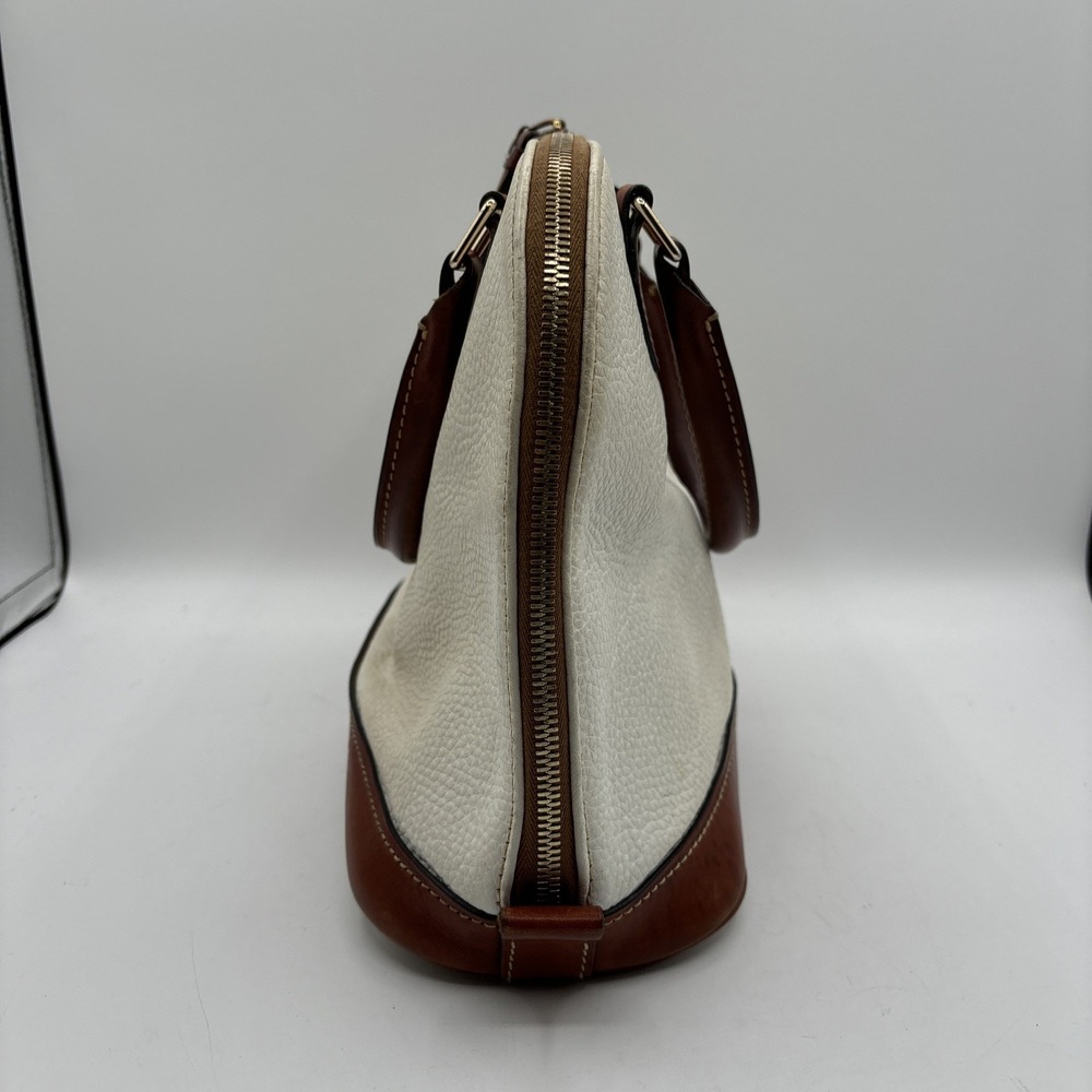 Dooney & Bourke Zip ZIp Satchel Pebbled Leather White Tan Domed Purse Double Zip - Picture 3 of 16